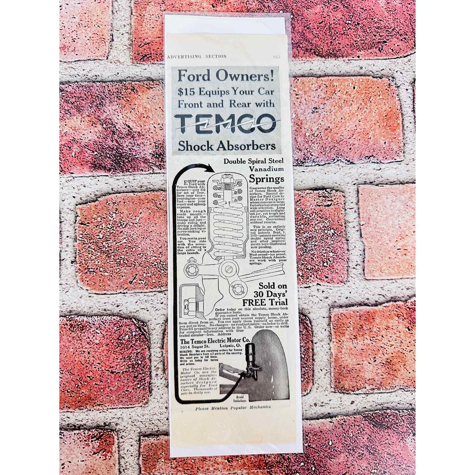 1914 Temco Shock Absorbers - Original Antique Vtg PRINT AD