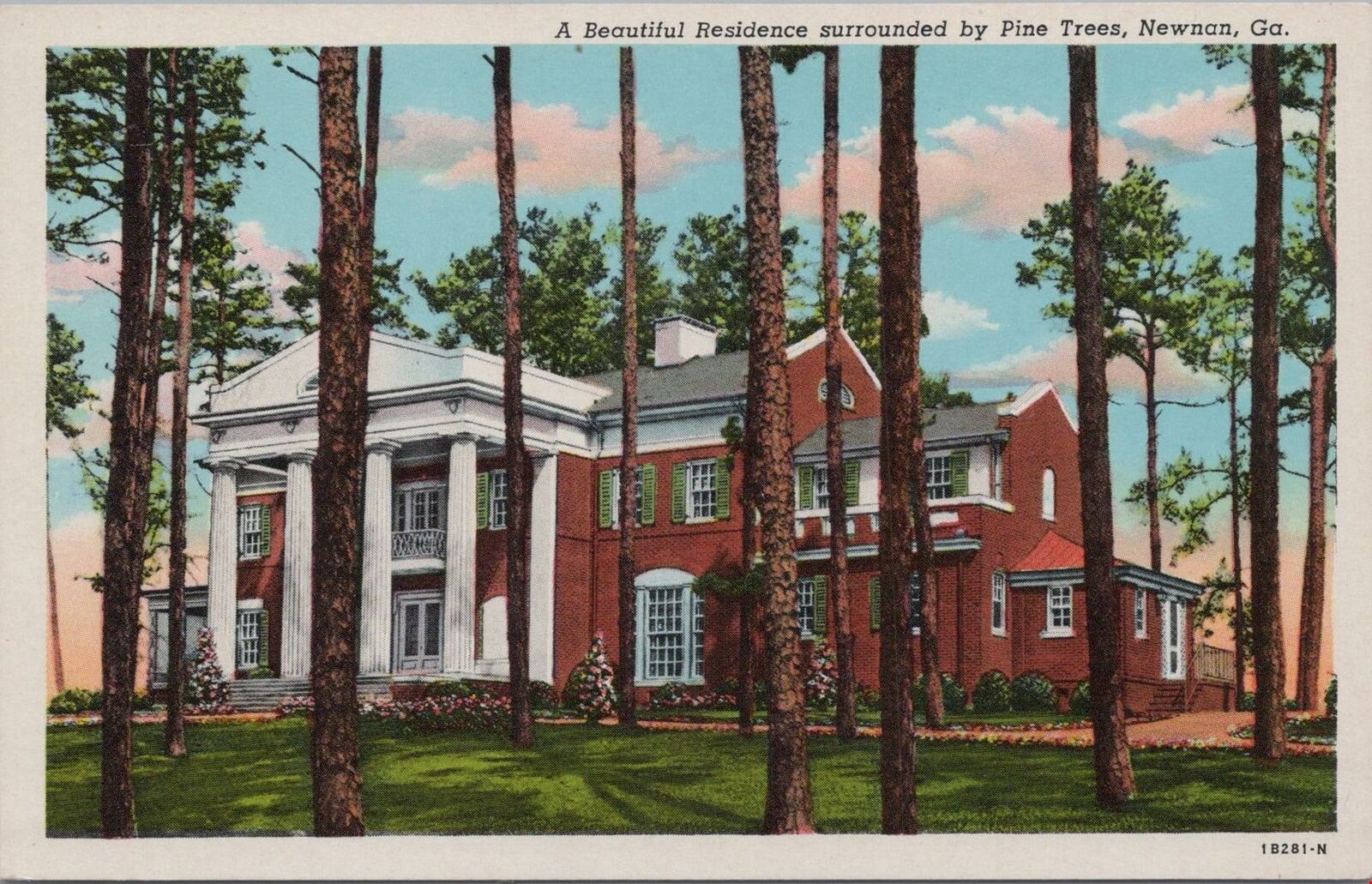 Postcard Beautiful Residence Surrounded Pine Trees Newnan GA Georgia 