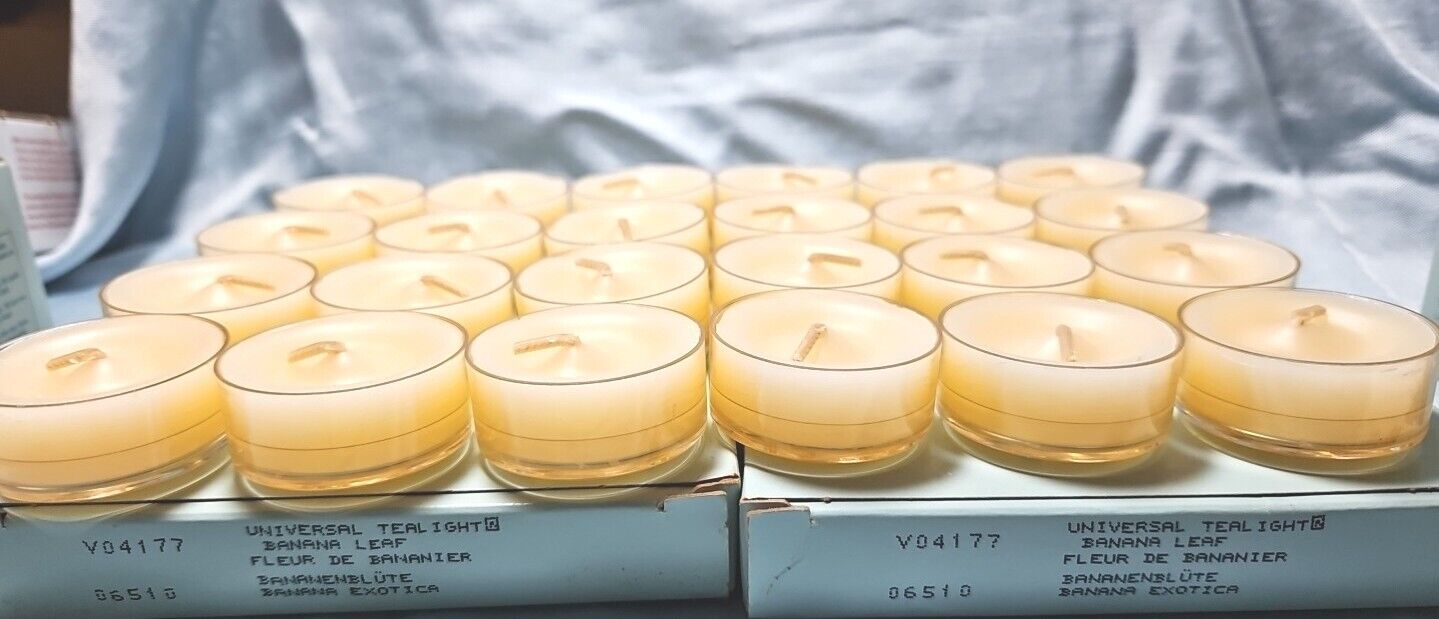 PartyLite Banana Leaf Tealight Candles~2 Box Of 12 (24) New~Open Box~V04177  CDL