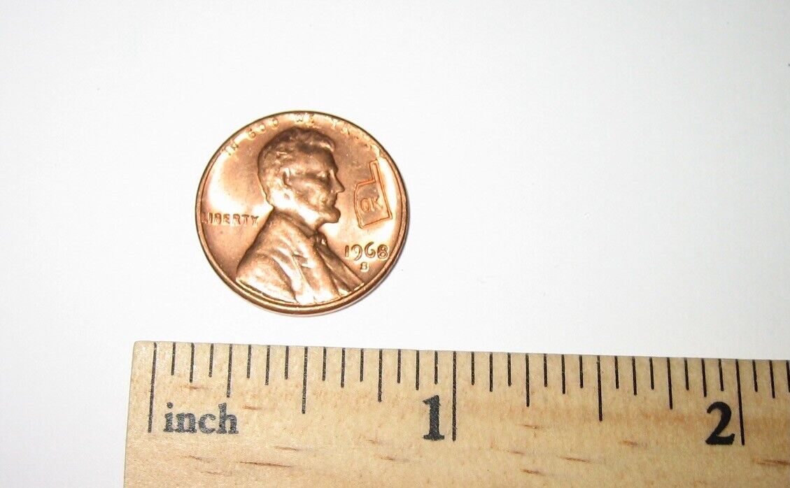 RARE 1968 S  QUALITY 1 CENT PENNY W/ OKLAHOMA ENGRAVED COUNTER STAMP CIRCULATED