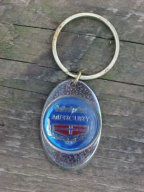 1970s Mercury Moody Blue Keychain Solid Brass Key Ring Indiana USA GC