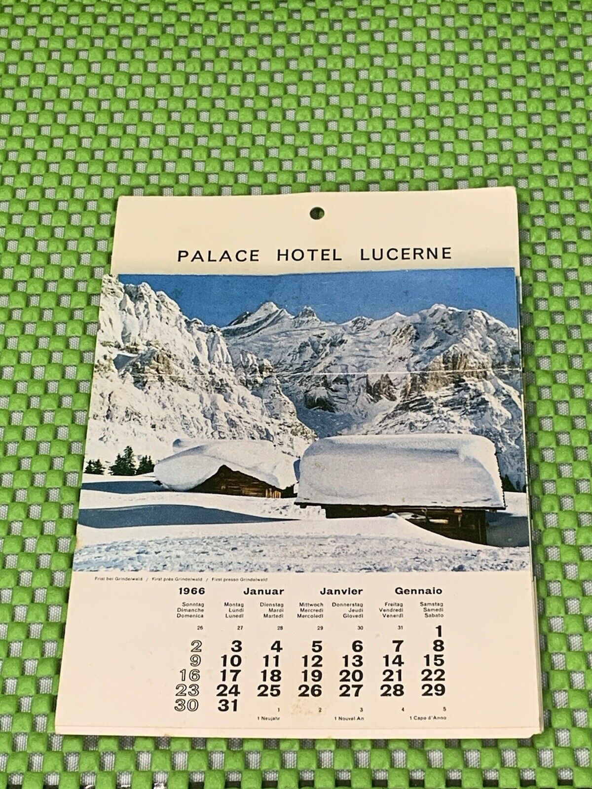 SWITZERLAND LUCERNE Vintage 1966 Calendar PALACE HOTEL LUCERNE Europe