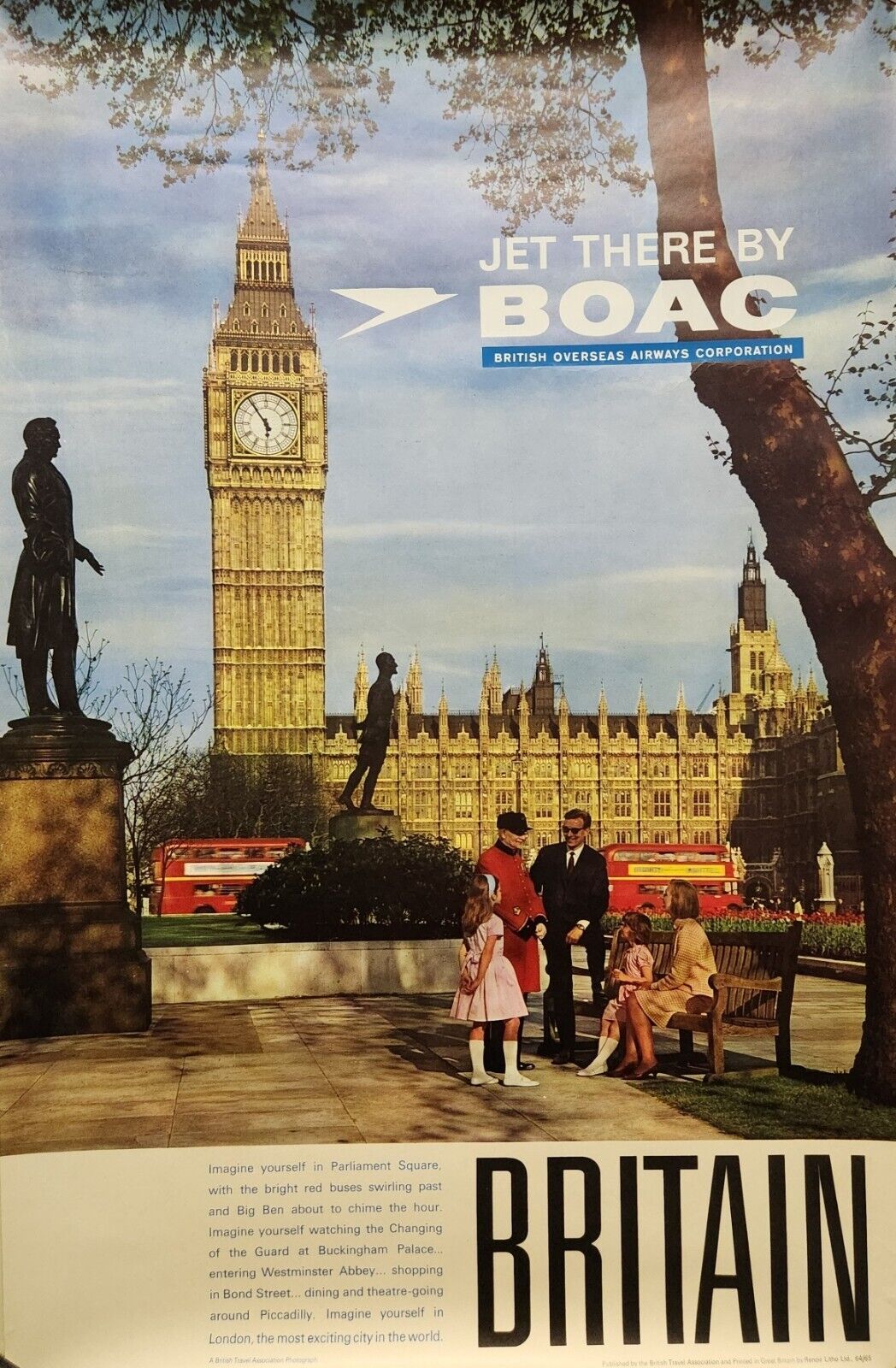 BOAC London British Airways Vintage 1965 Travel Poster Excellent New Old Stock