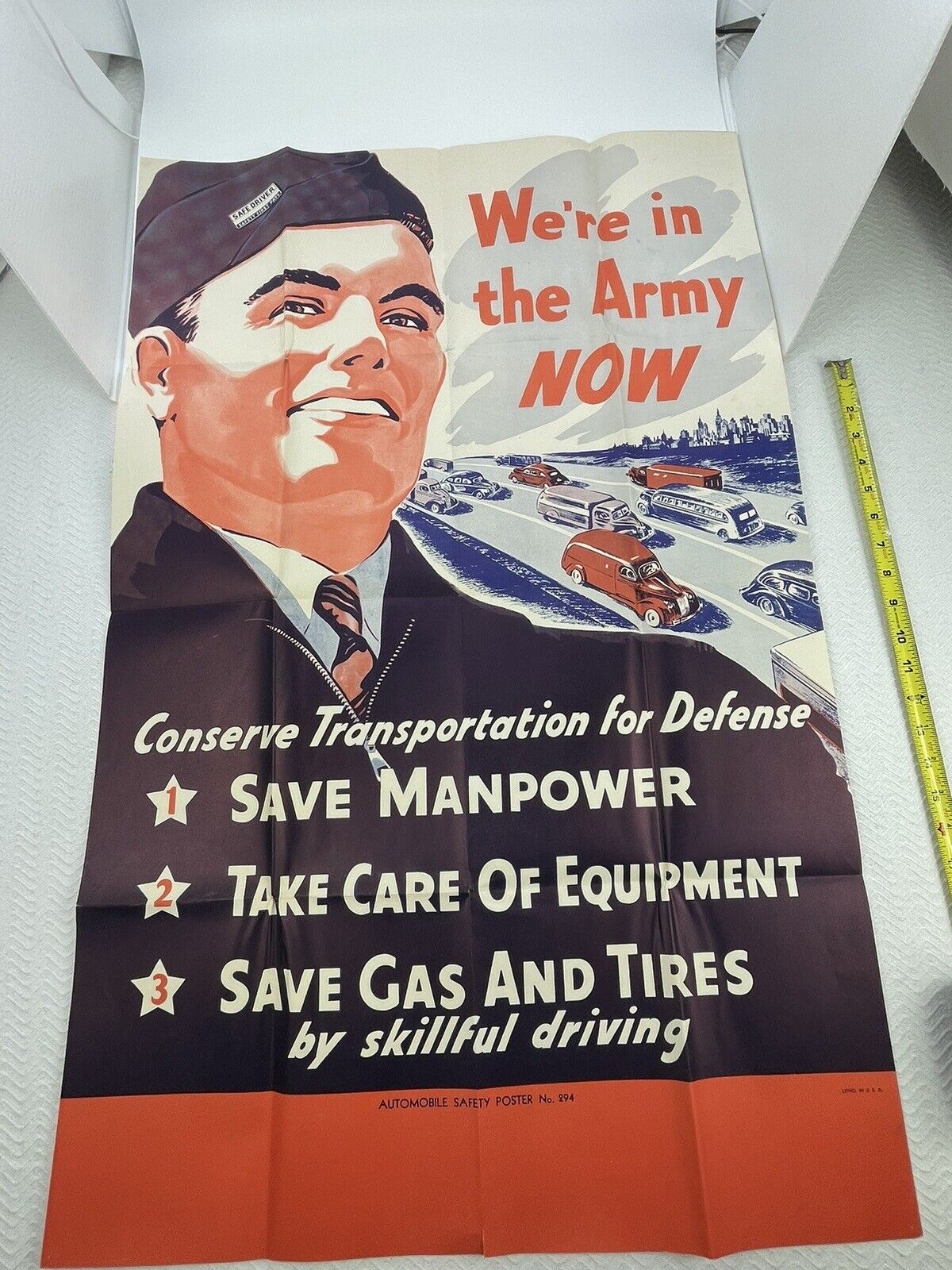 VTG Original World War 2 Autombile Safety Poster We’re In The Army Now