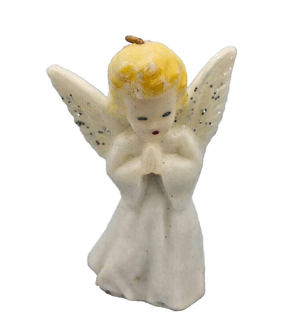 Vintage Christmas Angel Glitter Wax Candle Figurine Unburned