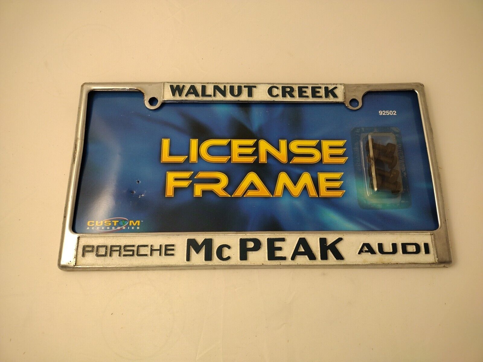 Walnut Creek McPeak CA License Plate Holder VTG Alloy Frame Audi Porsche HTF