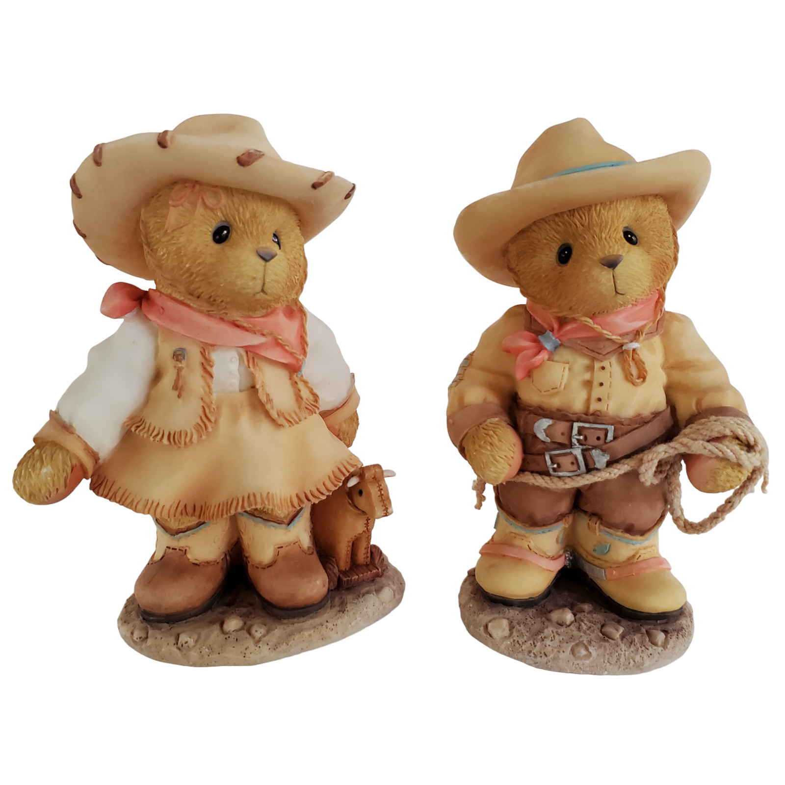 Cherished Teddies Roy & Sierra Bear Figurines 1998 Enesco Cowboy Cowgirl Set