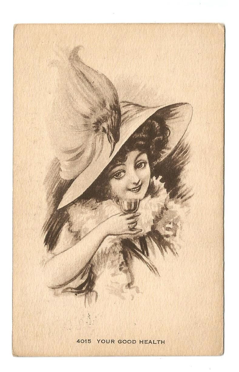 Pretty Lady Hat Greeting Postcard Vintage c1910