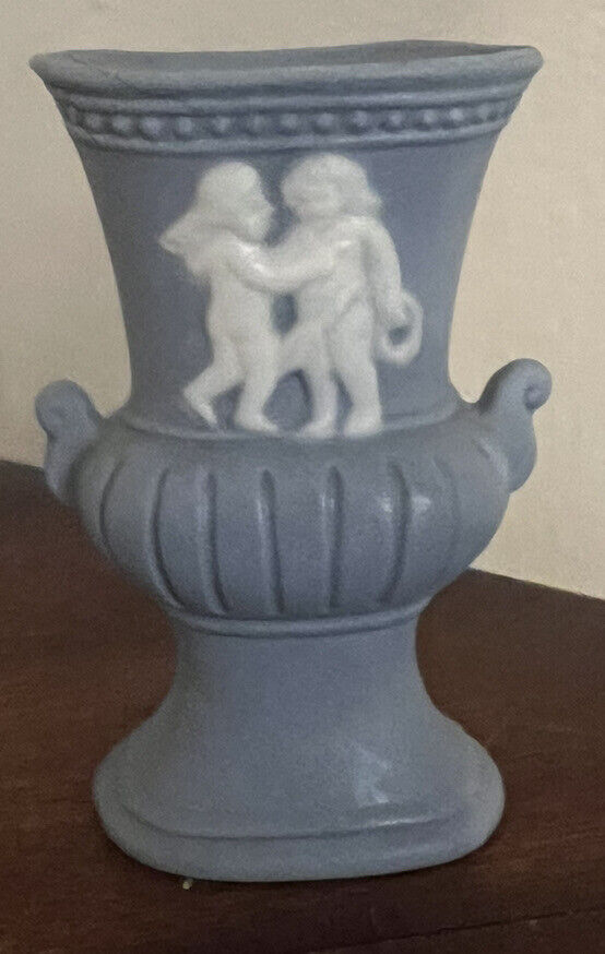 Vintage neoclassical blue and white tiny vase made in Occupied Japan 3” Tall