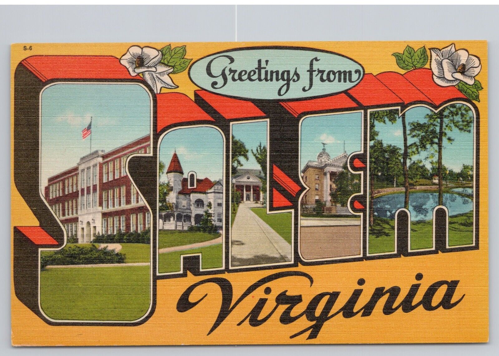 Postcard Greetings from Salem Virginia Vintage Linen