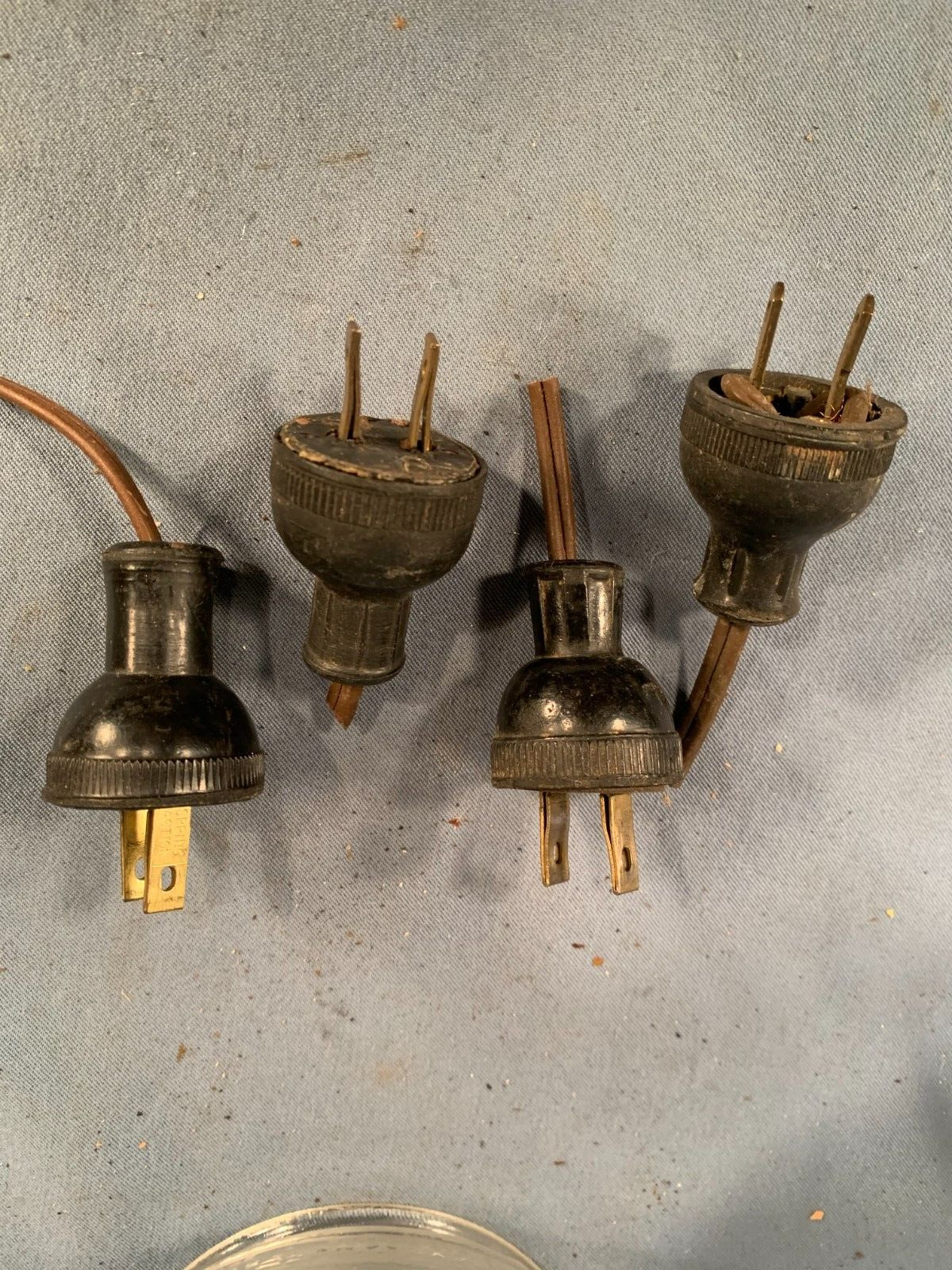  Vintage lot of 4--2 prong Black old Hard Rubber style Lamp Plug End c1930s