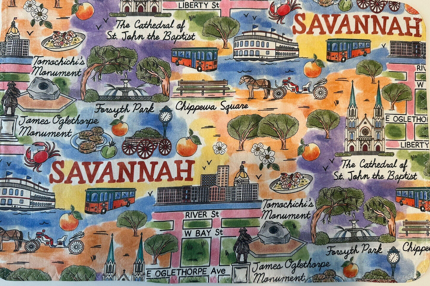 Savannah Georgia Placemats Washable Colorful Southern  Cotton Reversible New