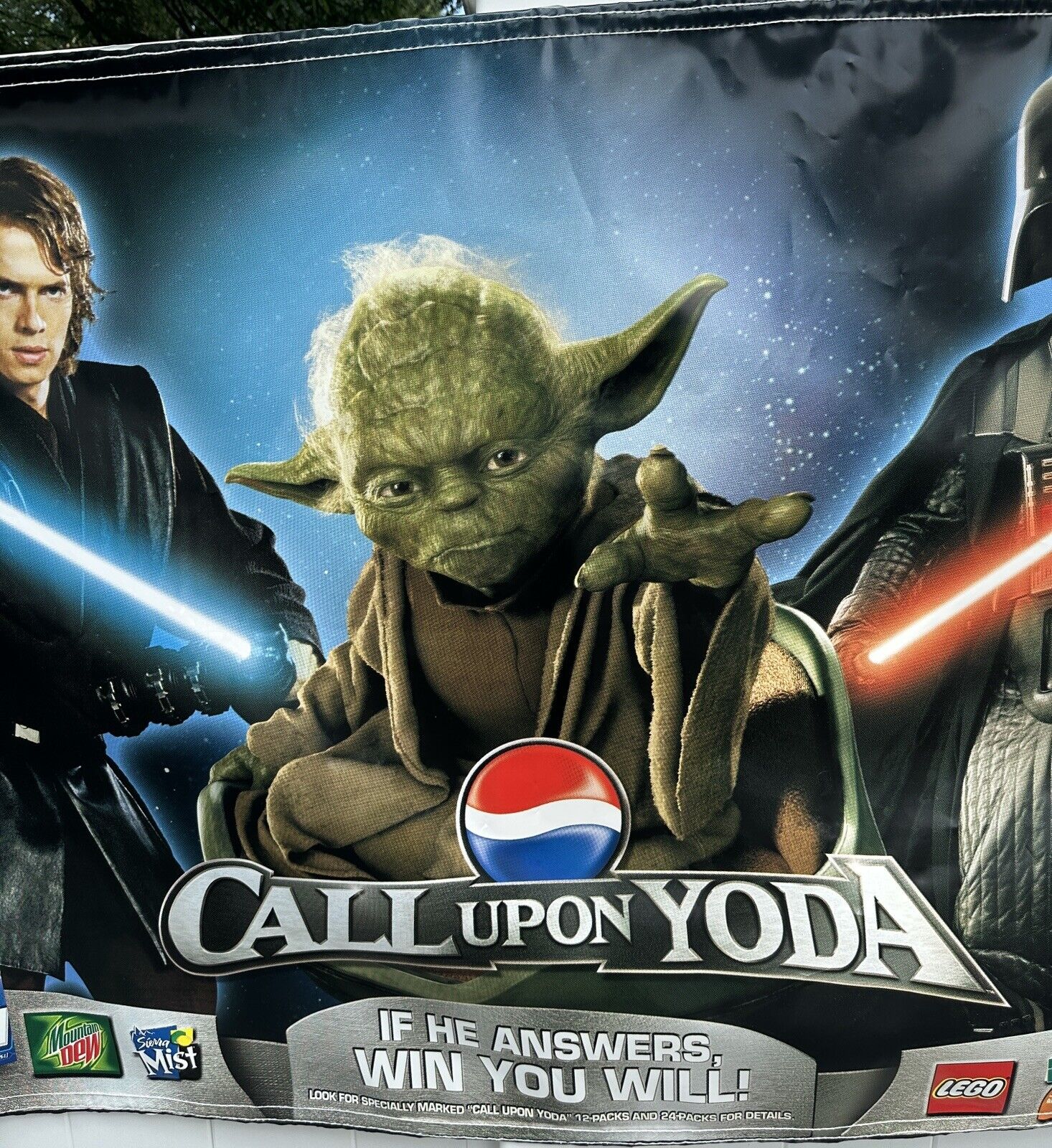 Star Wars “Call Upon Yoda” Pepsi Advertising Banner 8 Ft x 3 Ft Sign (and More)