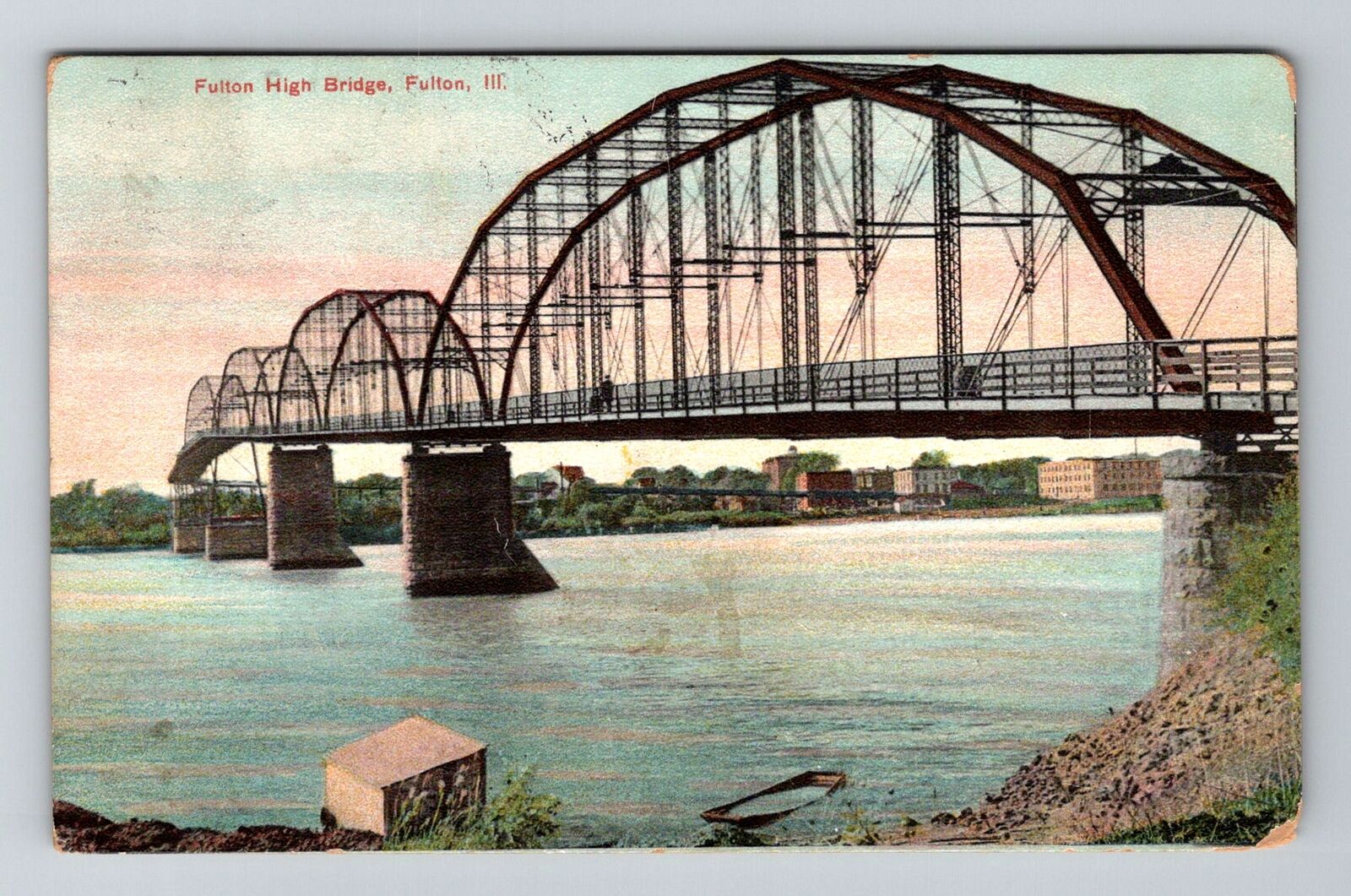 Fulton, IL-Illinois, Fulton High Bridge Antique c1908, Vintage Souvenir Postcard