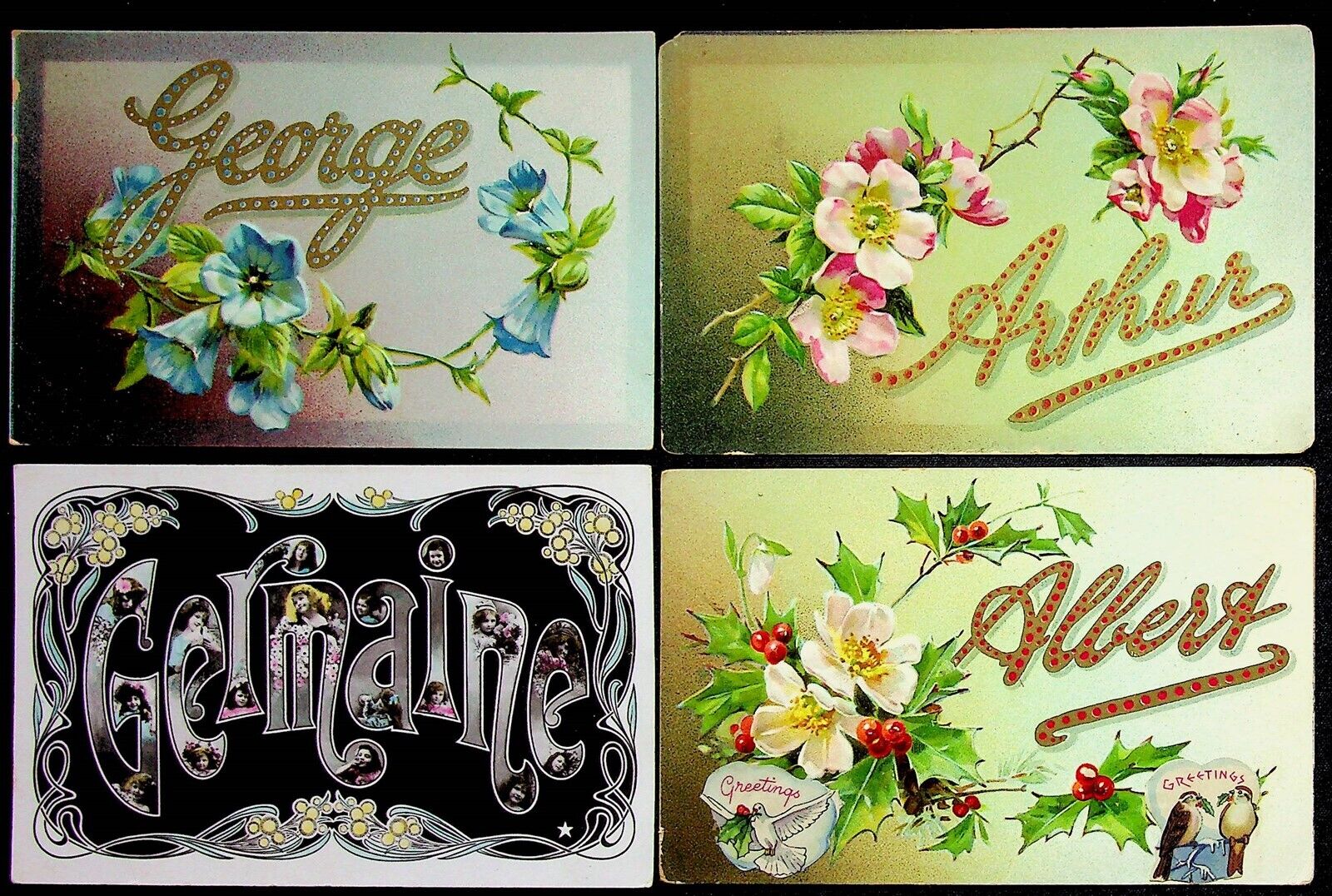 Lot Of 4 Antique First Name 1900\'s Postcards Arthur Germaine George Albert Tuck