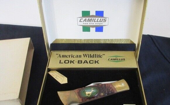 Camillus American Wildlife Series Running Deer Knife Box 14 KT Plated