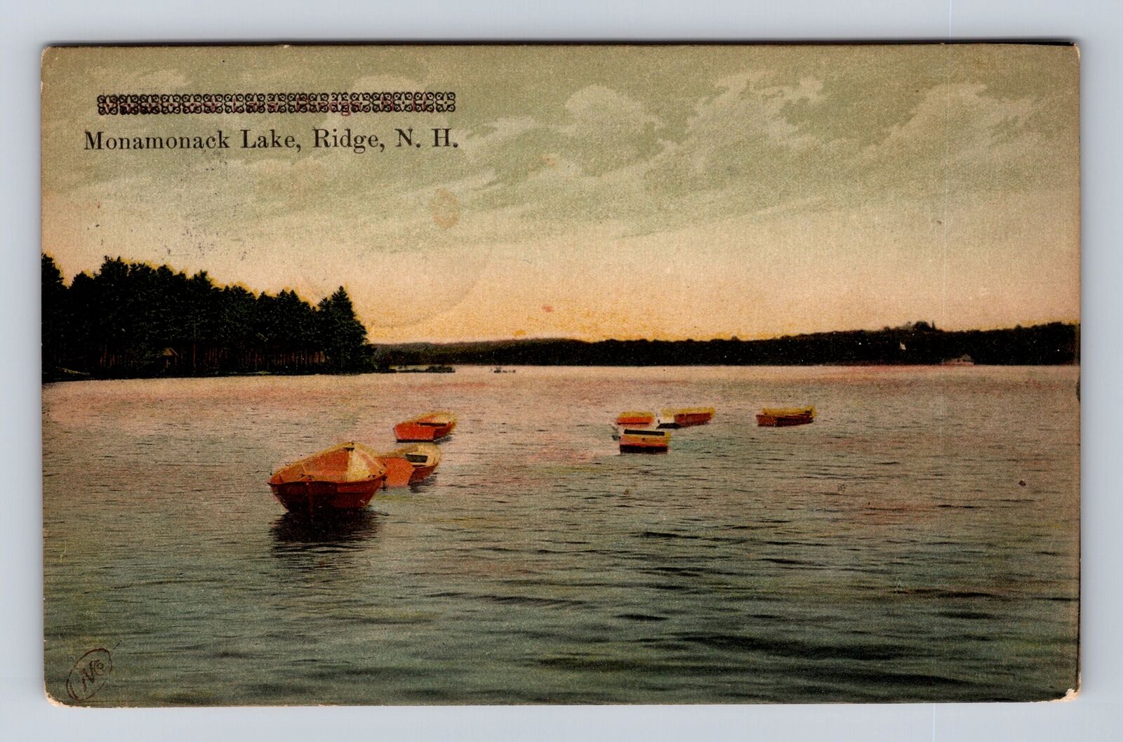 Ridge NH-New Hampshire, Monamonack Lake, Antique, Vintage c1908 Postcard