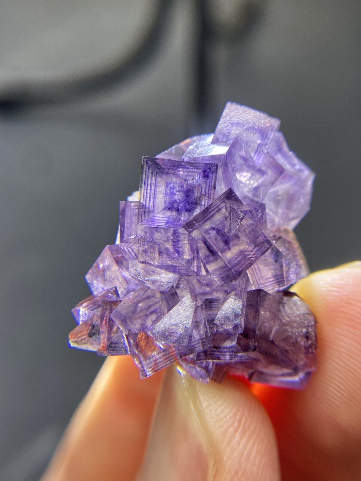 Rare exquisite natural multi-layer purple window cubic fluorite mineral crystal