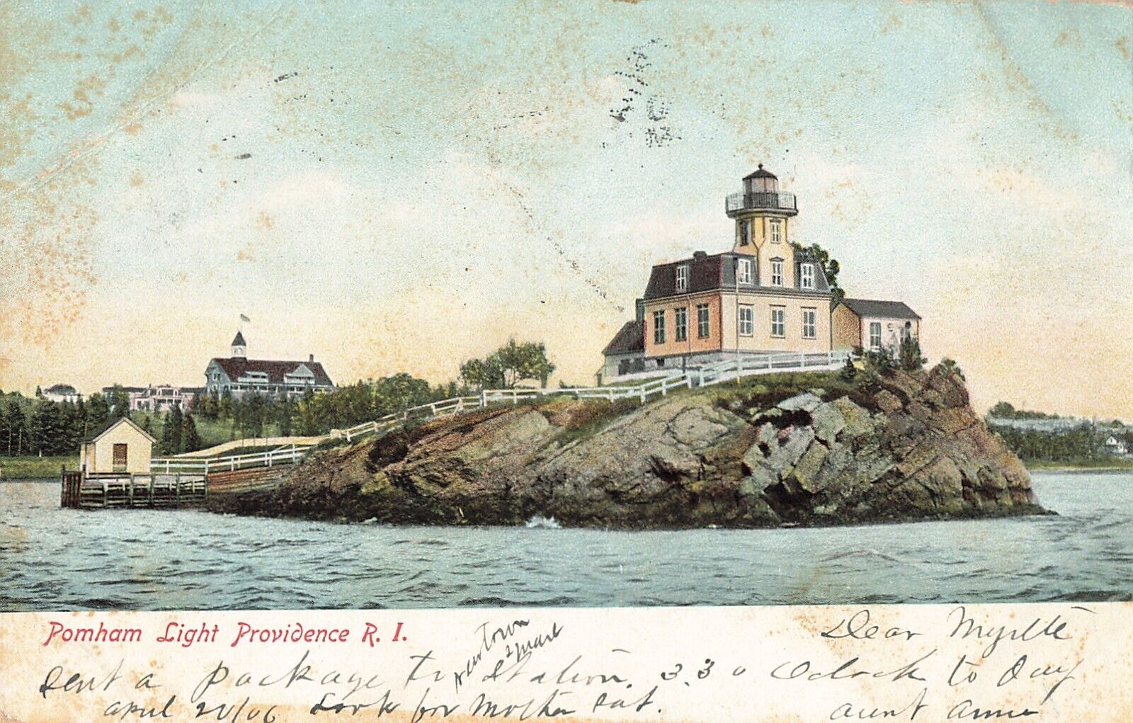 Pomham Rocks Lighthouse 1906  Postcard Providence Rhode Island Ocean Sea  *Ab7b