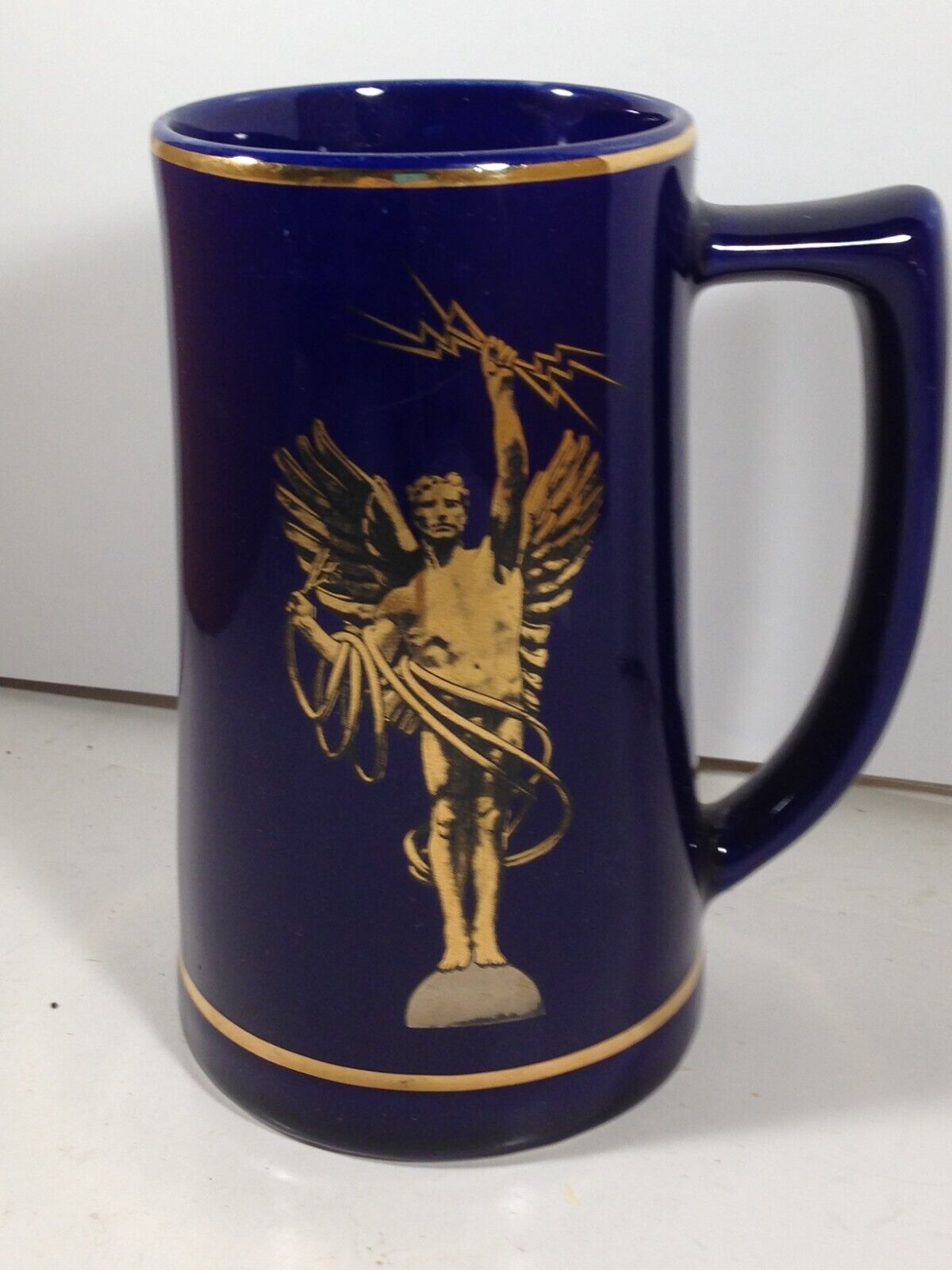 AT&T Golden Boy Spirit Pioneers America Cobalt Blue Gold Coffee Mug Beer Stein