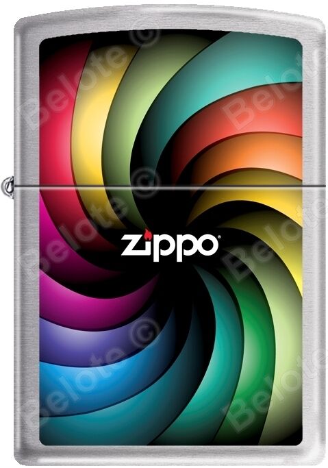 Zippo Logo Color Spectrum Rainbow Spiral Satin Chrome Lighter NEW Rare