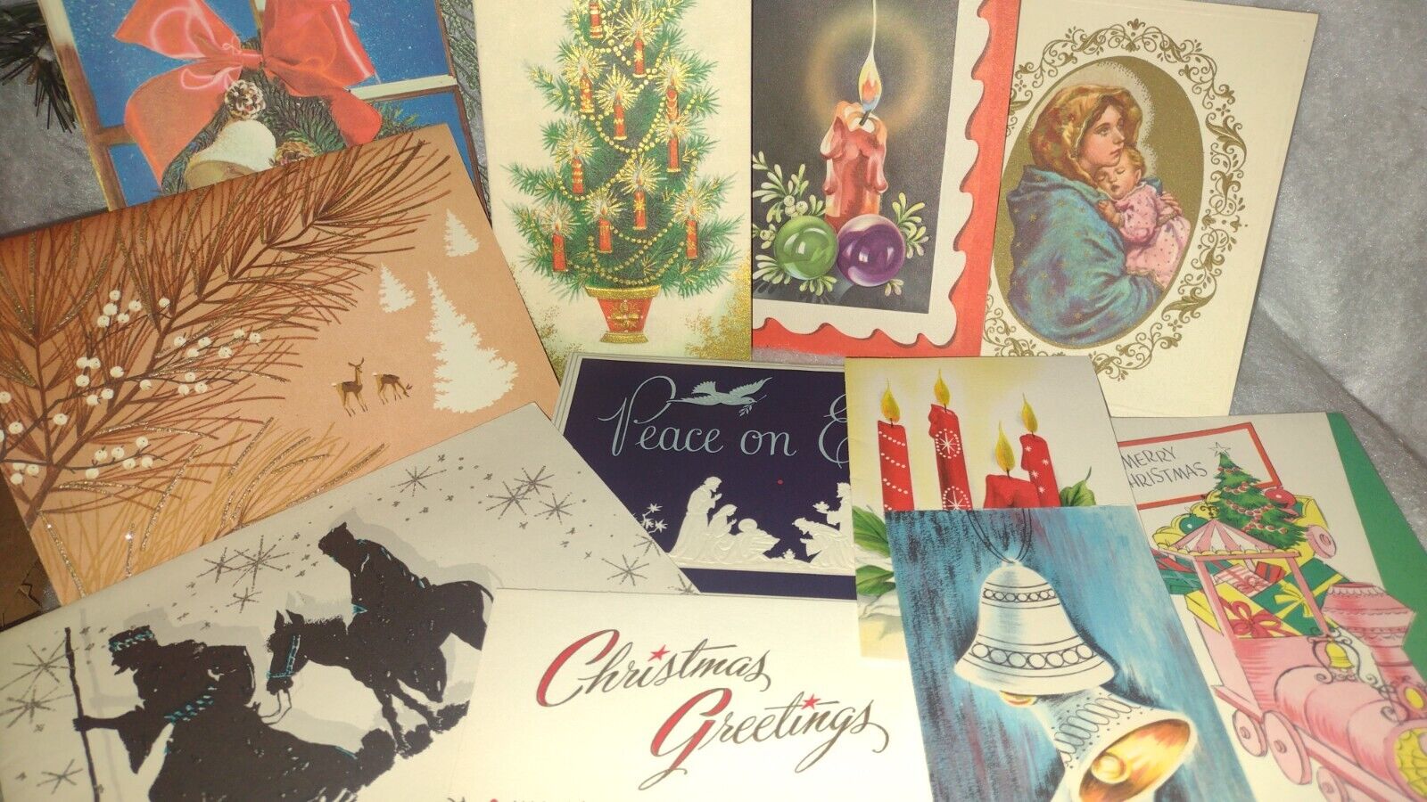 12 Pc Lot Vtg Religious Themed Christmas Cards 1950/60\'s Bells Candles Nativity 