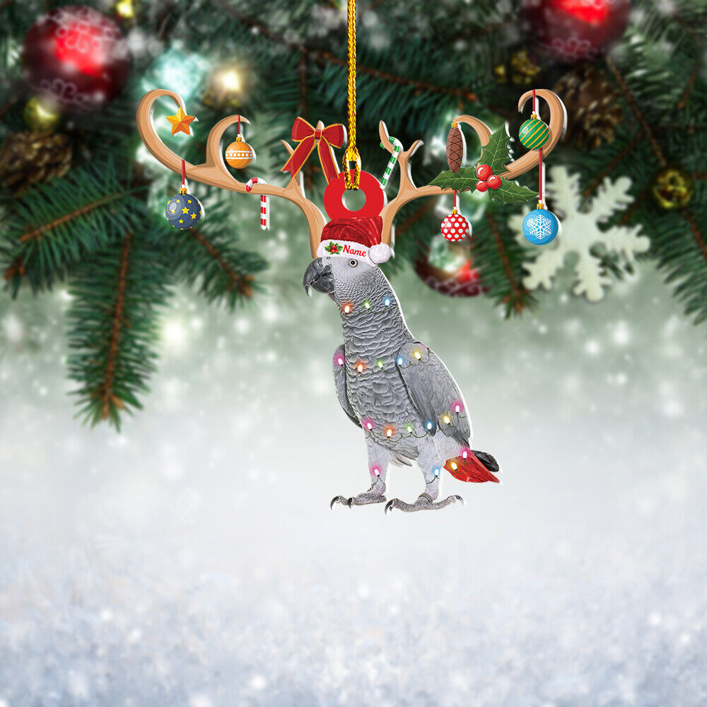 African grey parrot Christmas Light Ornament, parrot Christmas Tree Decor