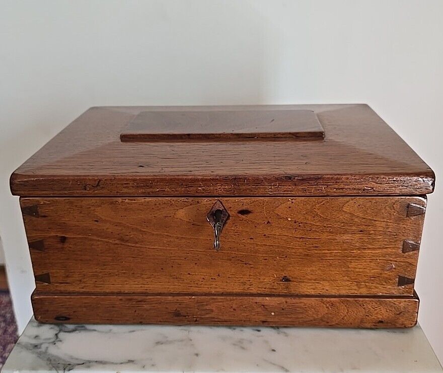 Antique Wood Dresser Chest, Valuables Box Organizer, Dovetailed, Lockable W/ Key