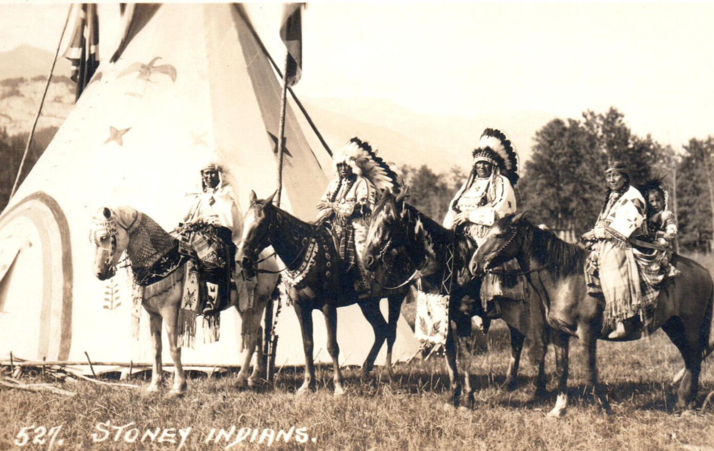 Stony Indian Native American Horse Teepee RPPC Real Photo Postcard