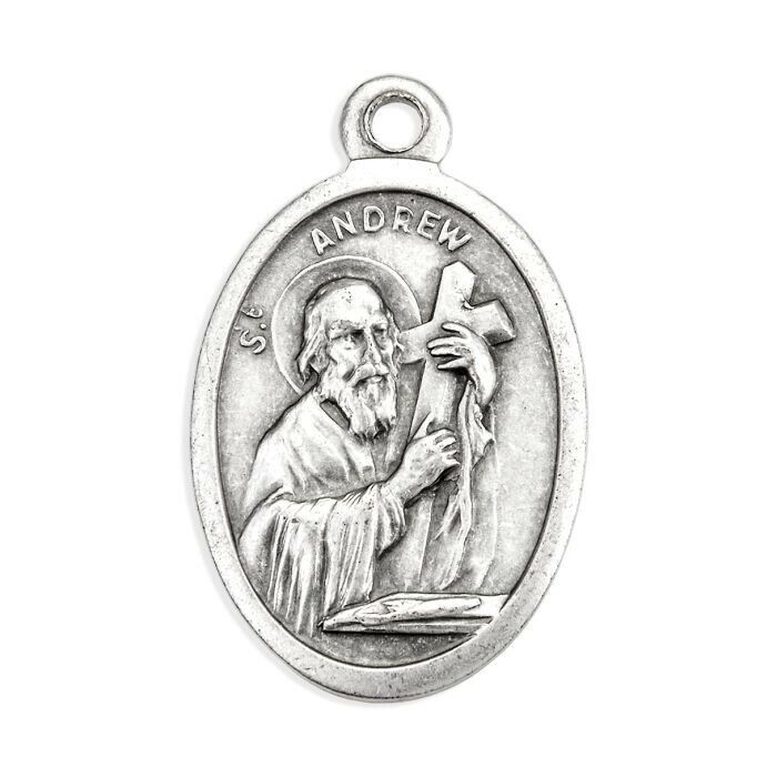 St. Saint Andrew - Pray for Us - Oxidized Italian Silver Tone 1 inch Medal 