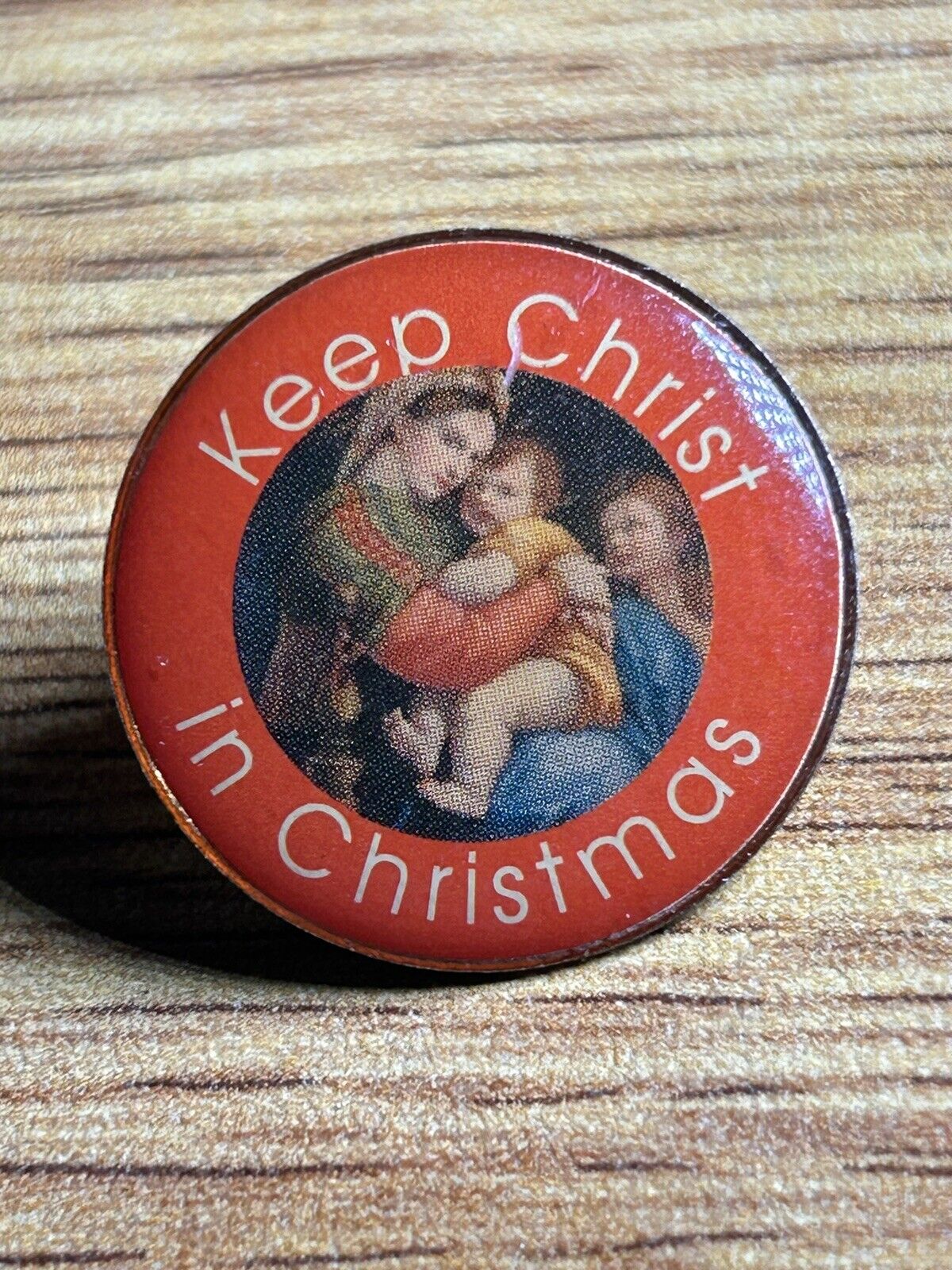 Vintage Keep Christ In Christmas Gold Tone Enamel Lapel Pin