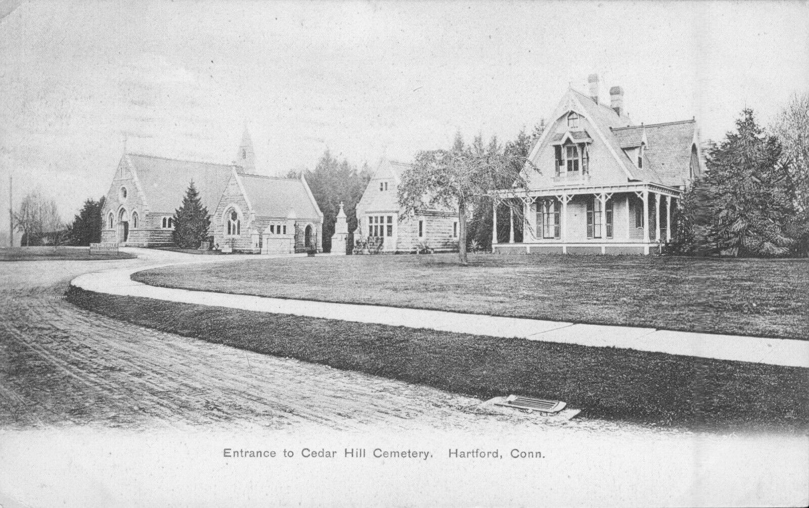 CEMETERY Entrance RPPC Cedar Hill, HARTFORD, Conn Antique 1910 POSTCARD Entrance