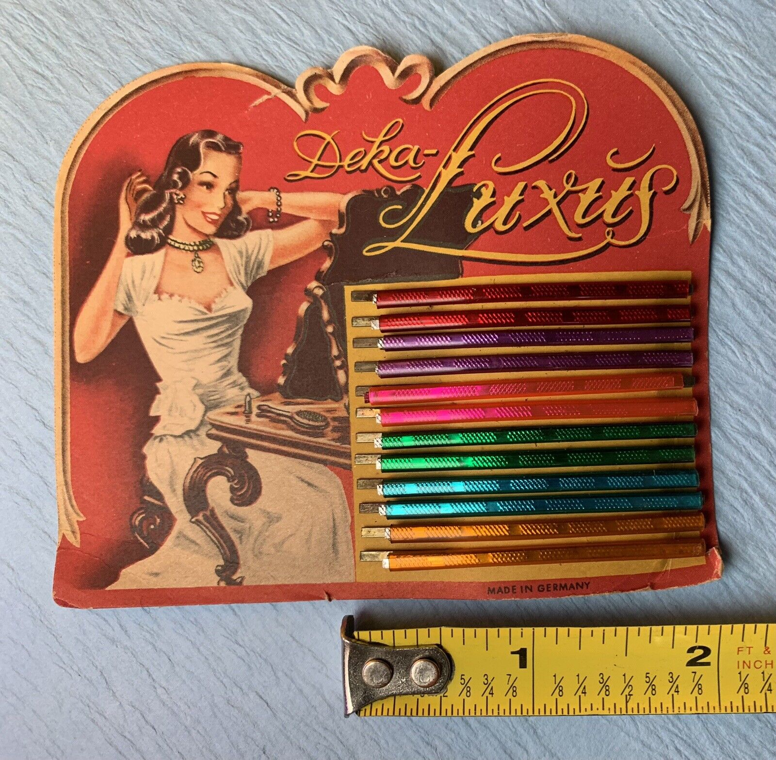 Vintage 1930s Deka Luxus Hair pins On Display Card Germany  NOS multicolored