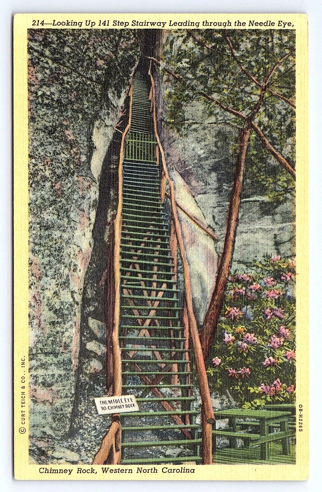 Postcard Chimney Rock Needle Eye Western North Carolina NC 141 Step Stairway