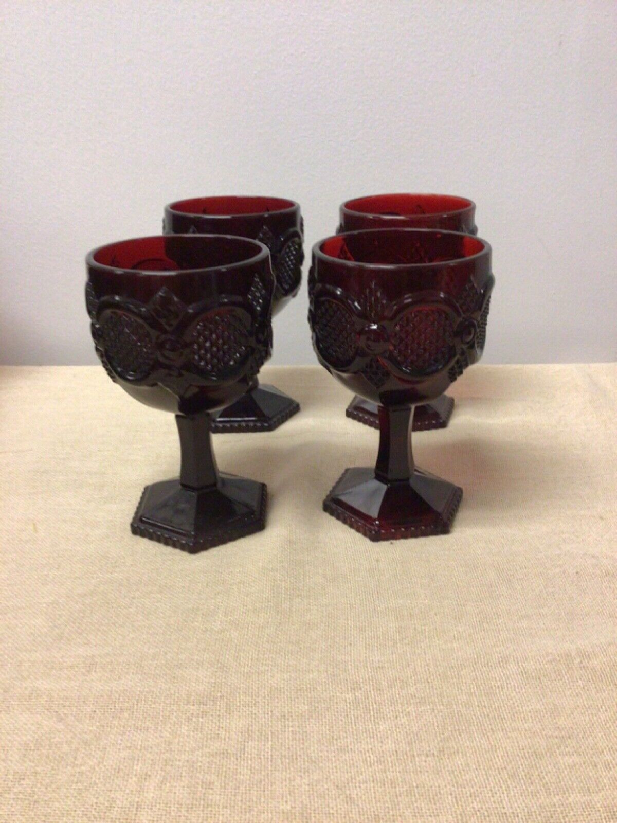 Vintage Glass Goblets Set of 4 Avon 1876 Water Goblets Ruby Red Cape Cod 