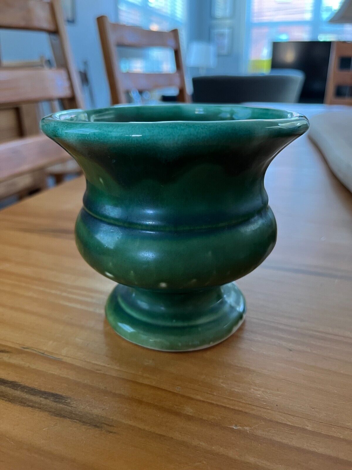 Vintage Ceramic Clay Pedestal Planter Dark Green