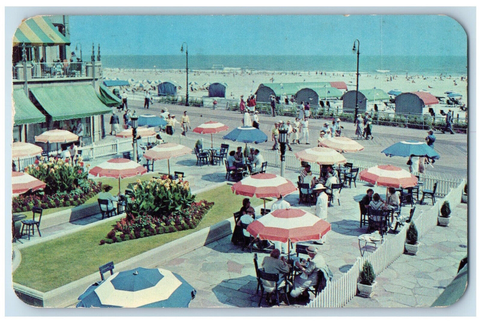 c1950s Cabanas and Umbrellas, Dennis Hotel Atlantic City New Jersey NJ Postcard