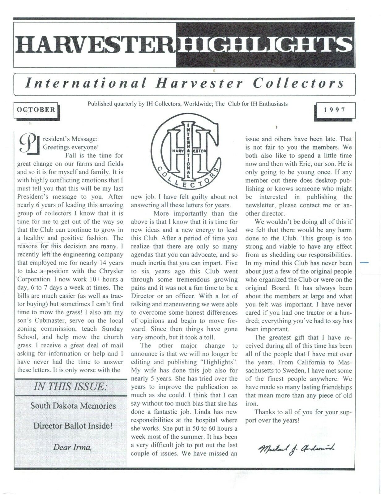 October 1997 International Harvester Highlights, 1915 Model E IHC High Wheeler