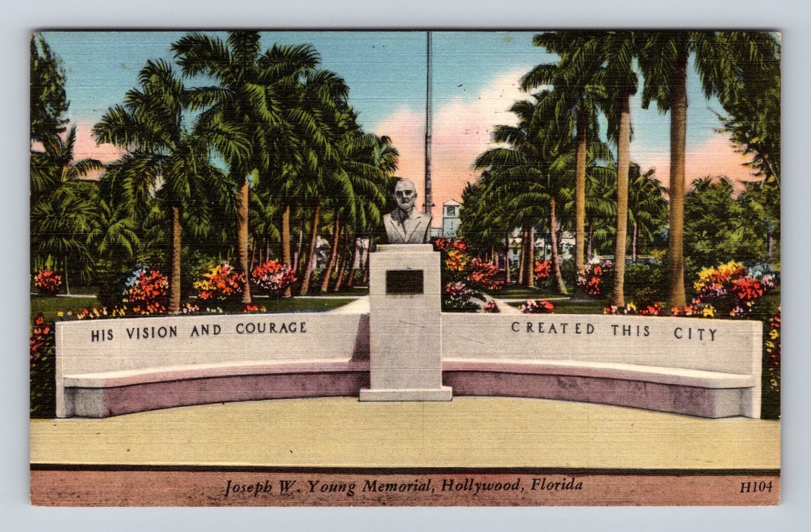 Hollywood FL-Florida, Joseph W Young Memorial, Vintage c1958 Souvenir Postcard
