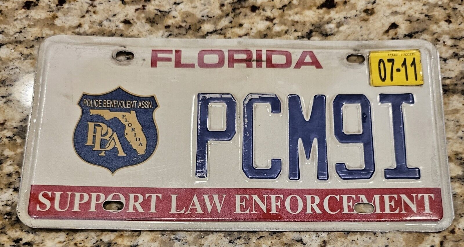  Florida License Plate PBA Police Benevolent Assn. Support Law Enforcement