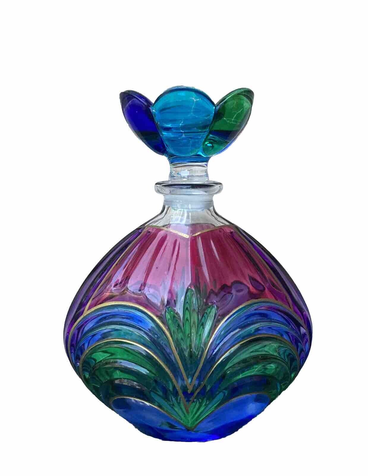 Vintage MURANO Perfume Bottle with Dauber Top Italian Art Glass 5” Tall