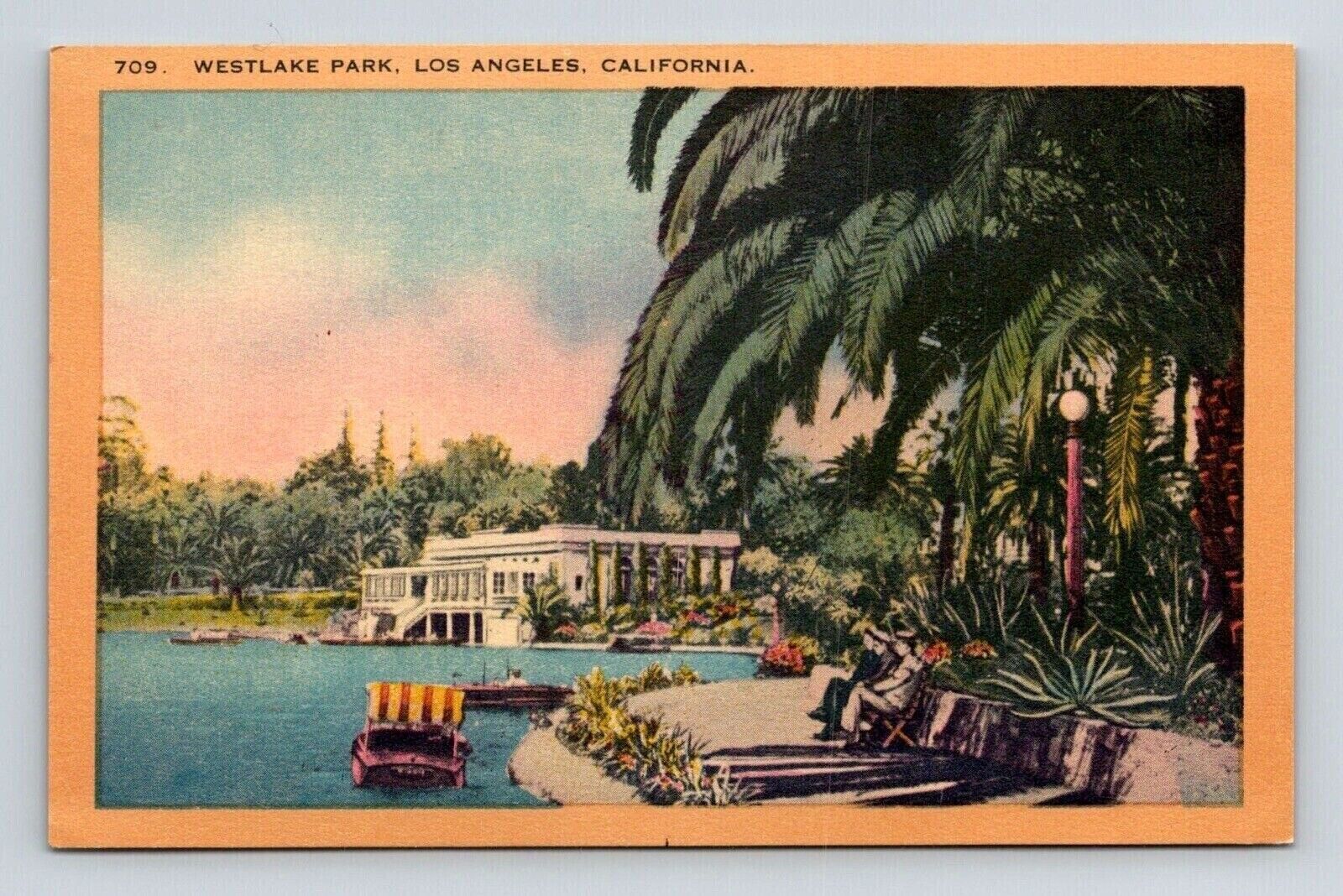Los Angeles California Westlake Park Scenic Landmark Linen WOB Postcard
