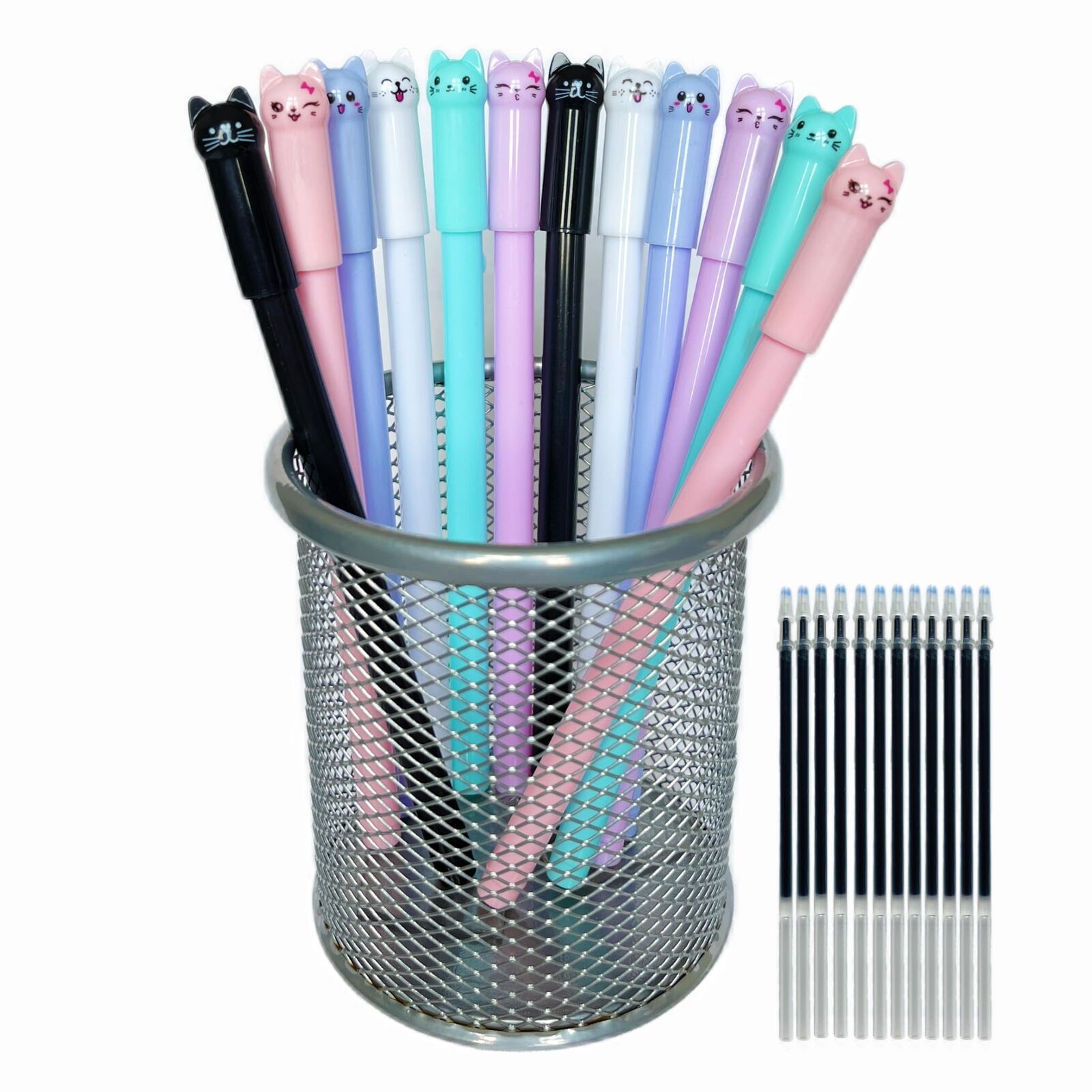Cat Pens 12pcs Cute Cat Gel Pens with 0.5mm Black Ink Fun Gifts for Kids Scho...