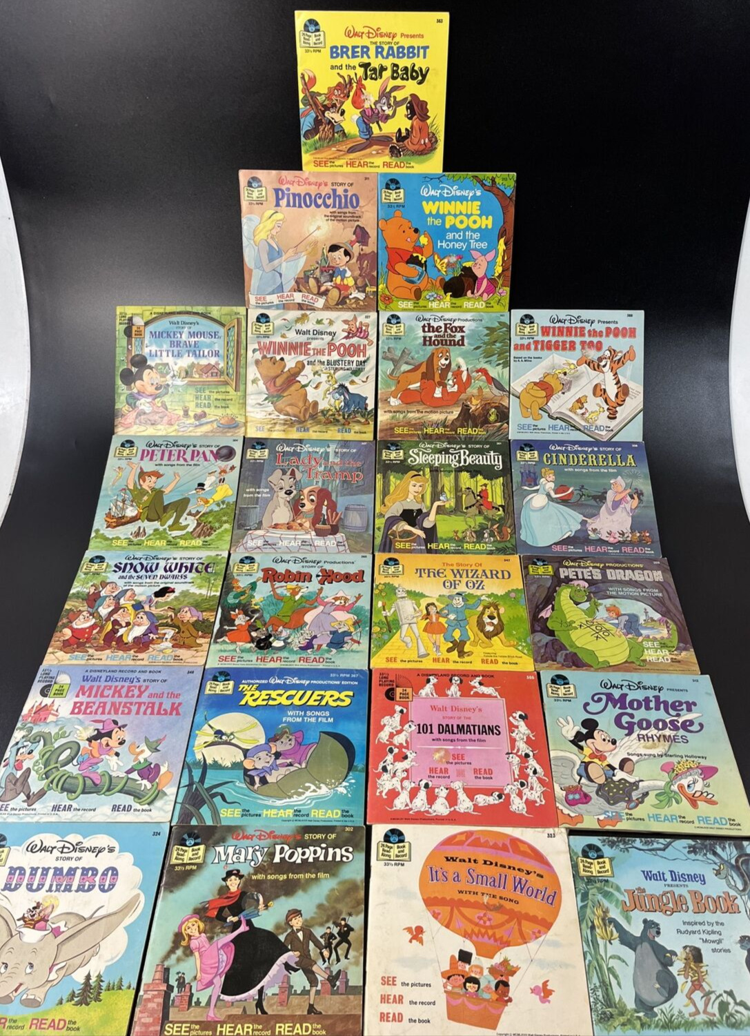 Huge Lot Of 23 Walt Disney See Hear Read Along Books & Records Vintage 33 1/3