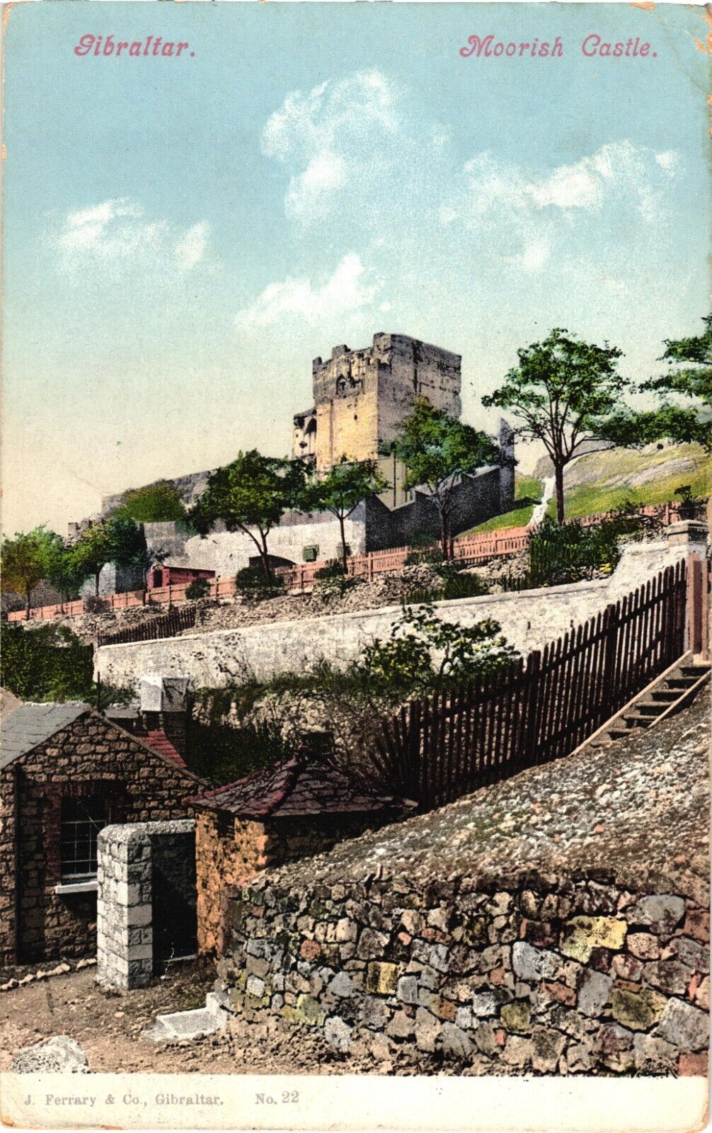 Moorish Castle Gibraltar Mailed from Grand Hotel Divided Postcard c1909