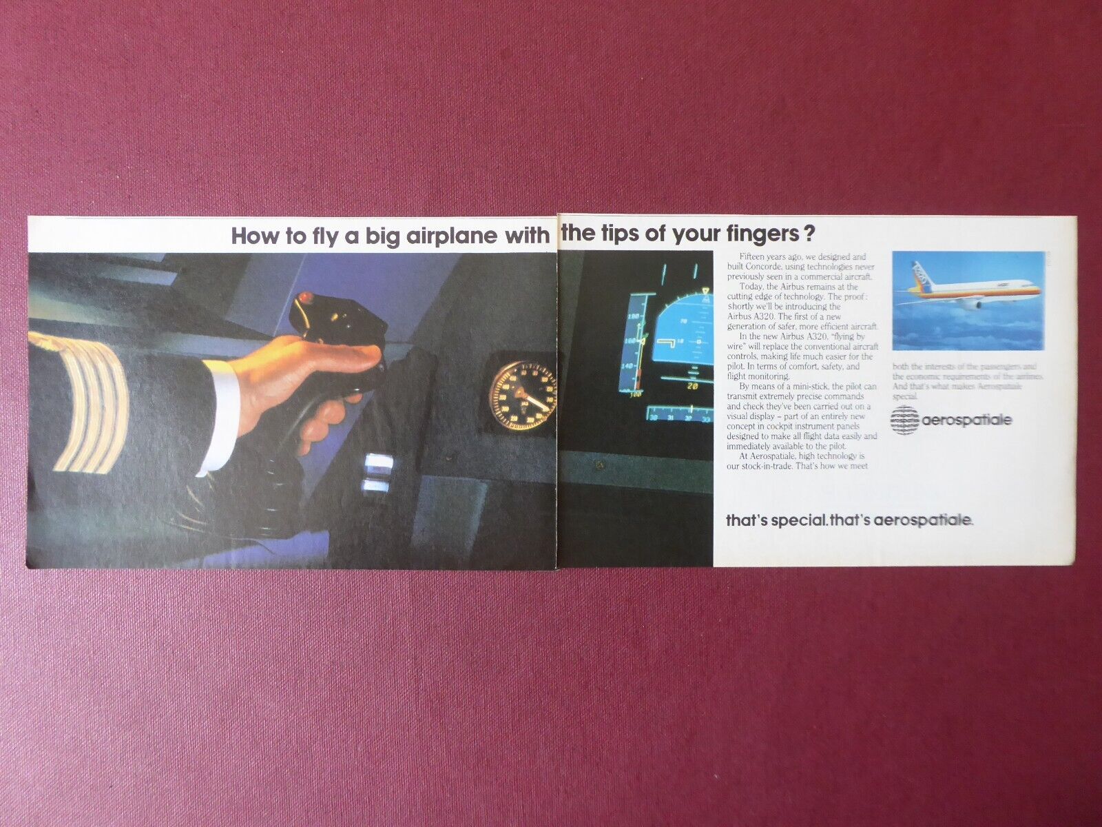5/1985 AEROSPACE PUB AIRBUS A320 AIRLINER PILOT PILOT SIDSTICK ORIGINAL AD