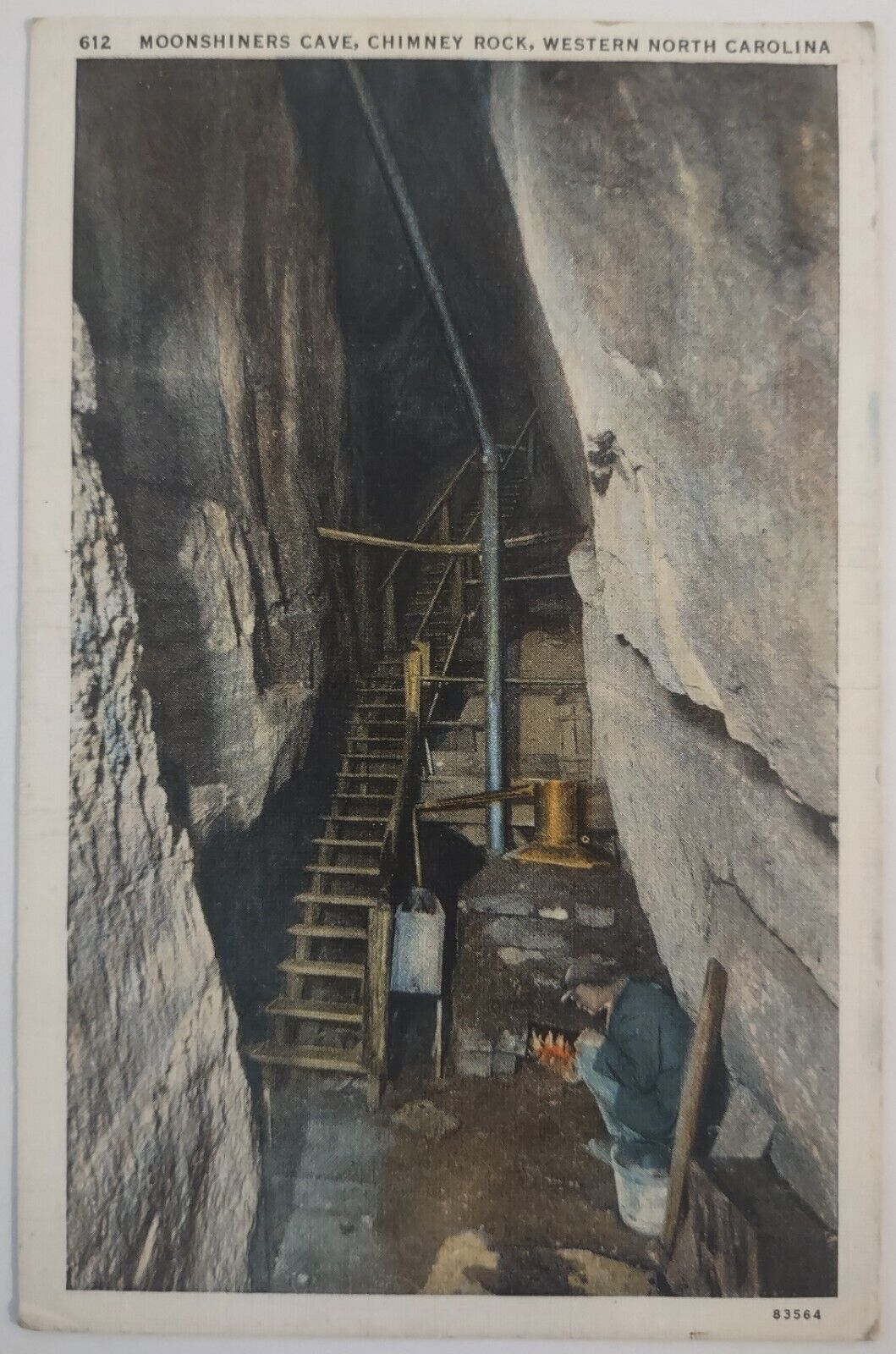 Vintage Postcard Moonshiners Cave Chimney Rock North Carolina AA51