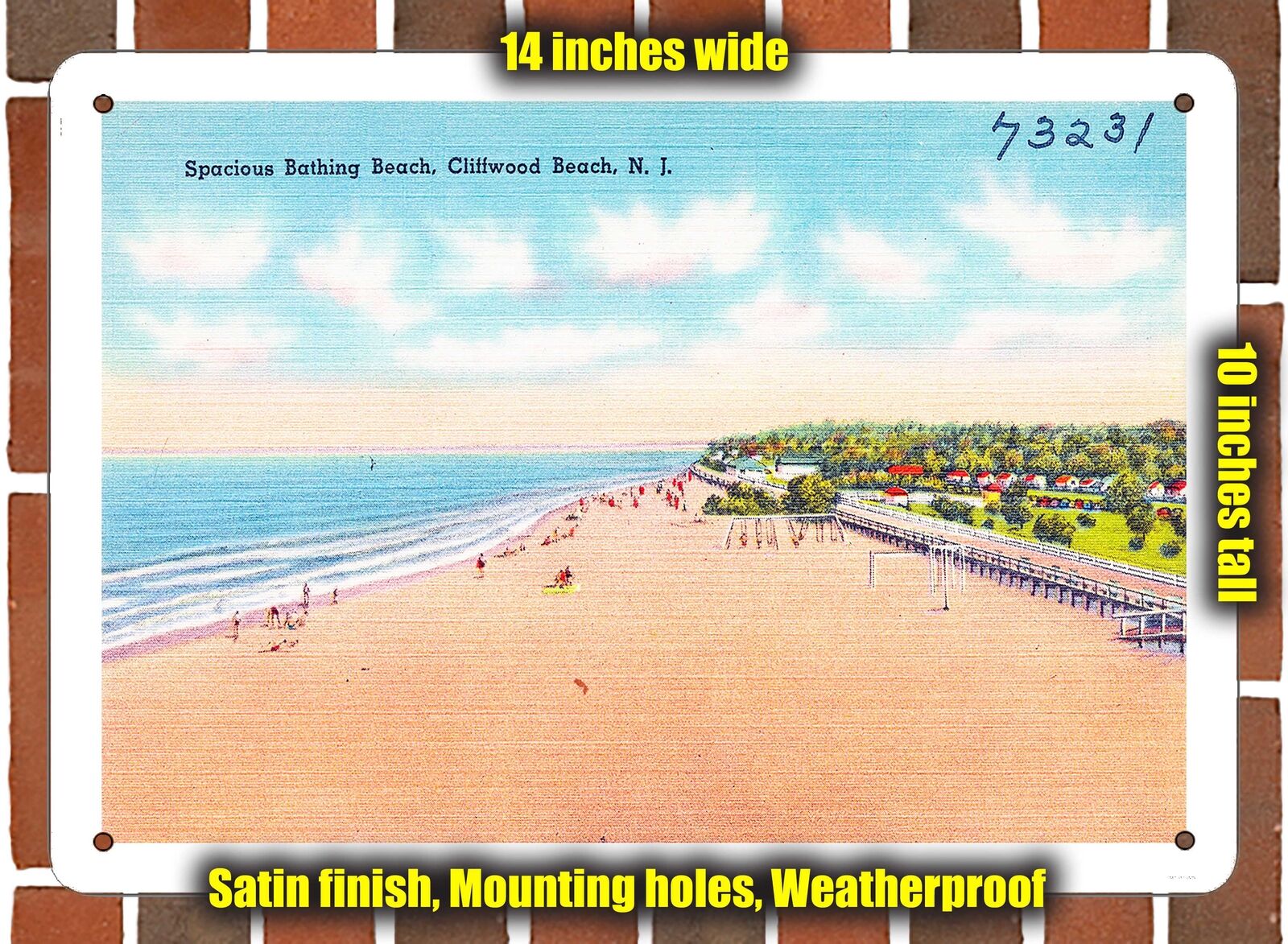 METAL SIGN - New Jersey Postcard - Spacious Bathing Beach, Cliffwood Beach, N.J