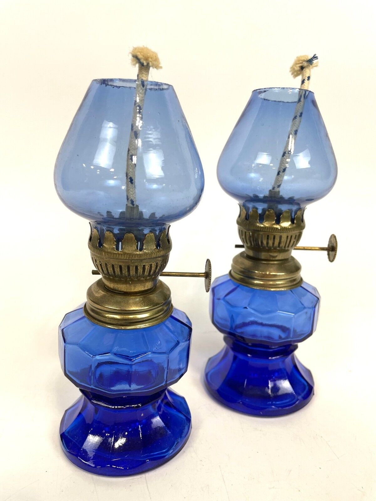 Vintage Cobalt Blue Glass Kerosene Oil Lamps Hurricane Made in Hong Kong 6” Tall