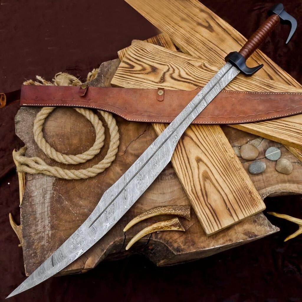 Handmade Damascus Steel 300 Spartan Sword Replica/ Medieval Sword/ Leather Cover